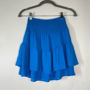 Krisa Blue Smocked Ruffle Tiered Mini Skirt. Size XS Flowy Feminine Girly